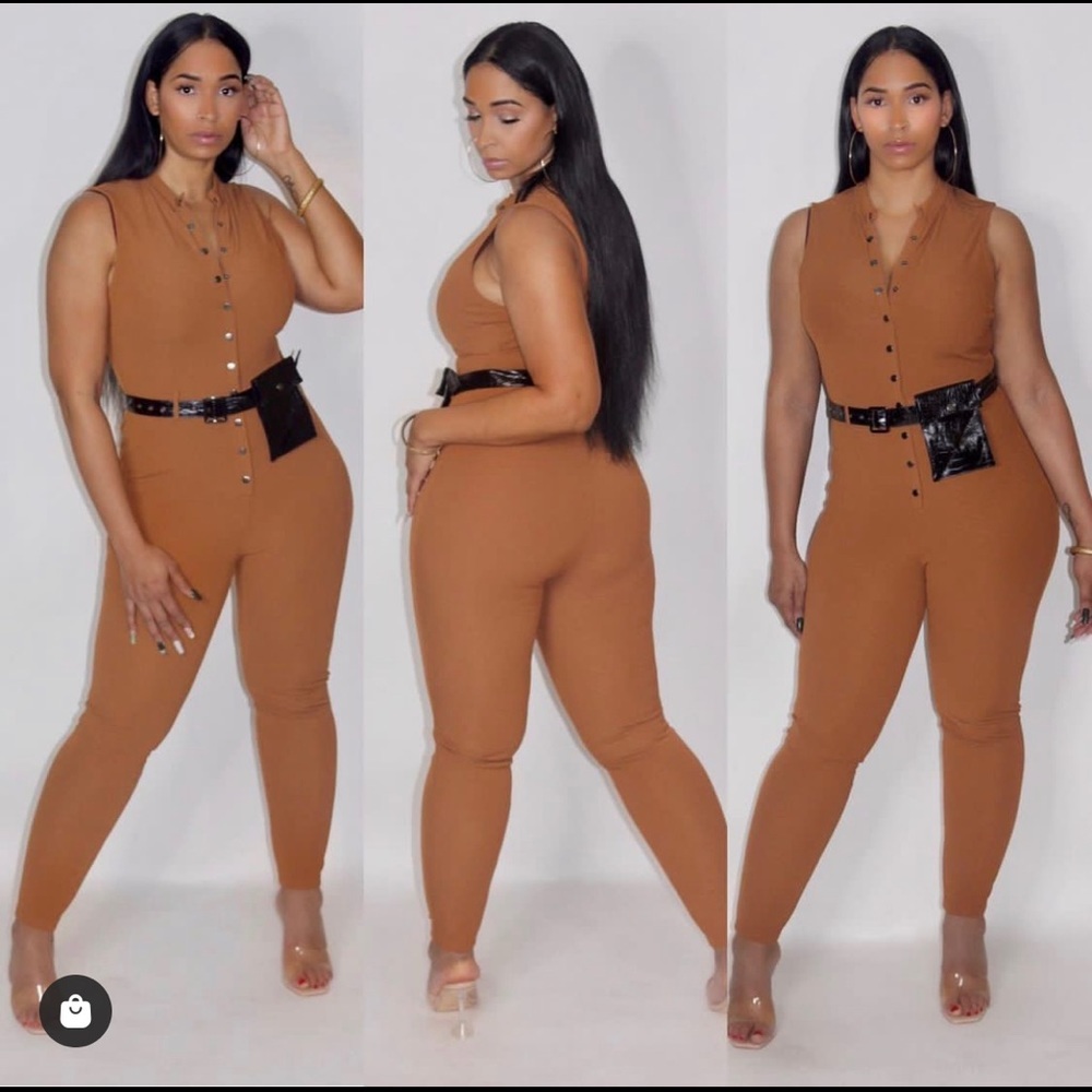 Button Up Sleeveless Jumpsuit in Caramel